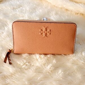 Tory Burch Camel Leather Zip Wallet